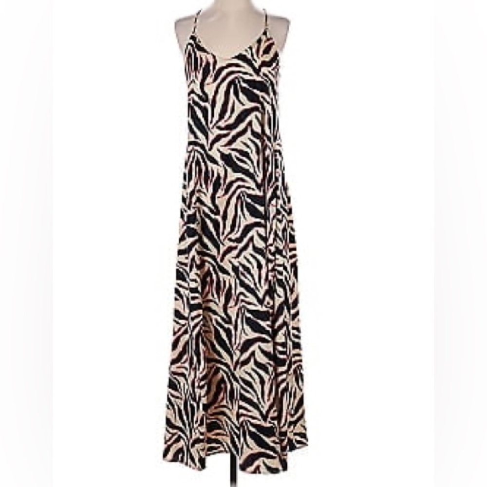 NICOLE MILLER Animal Print Charmeuse Slip Maxi Dress With Pockets